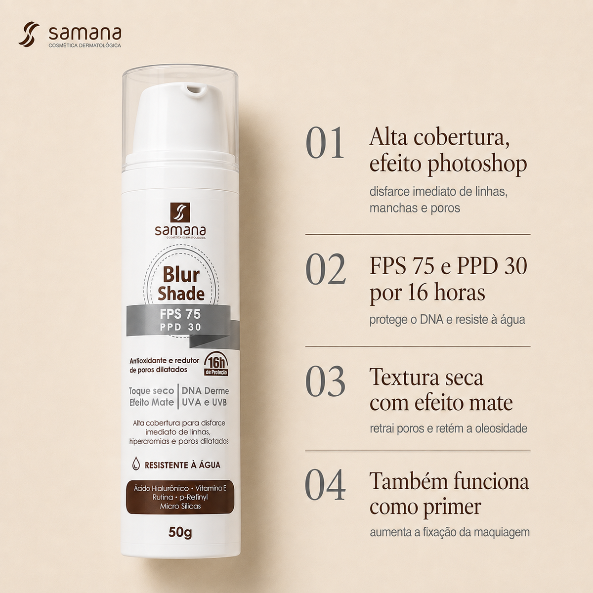 Samana DD Cream Blur Shade FPS 75 50g — principais benefícios