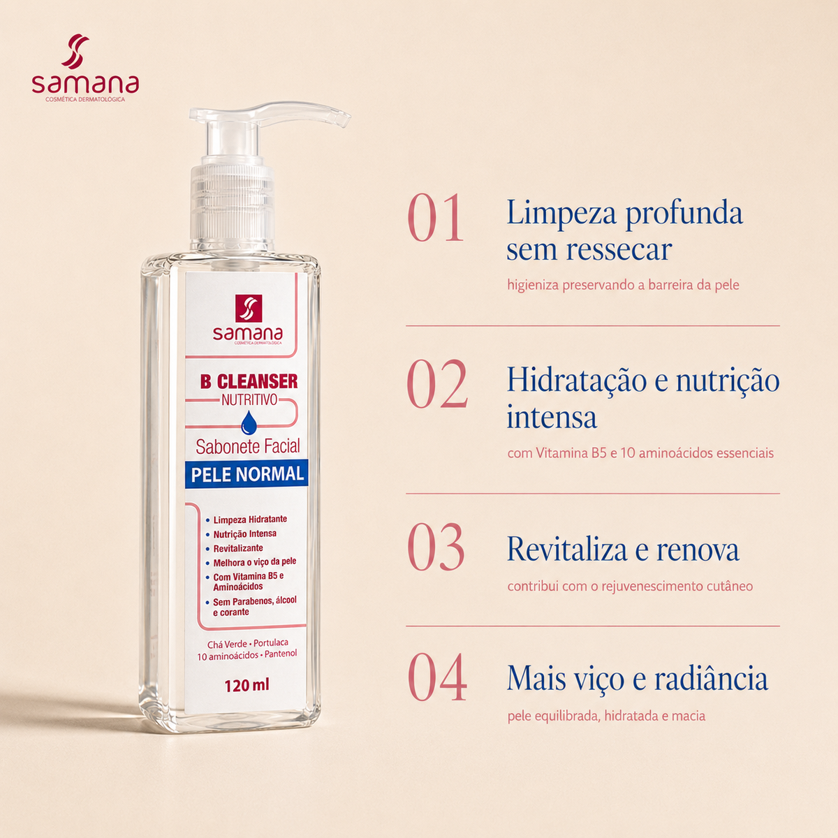 Sabonete Facial B Cleanser Nutritivo Samana 120ml — principais benefícios