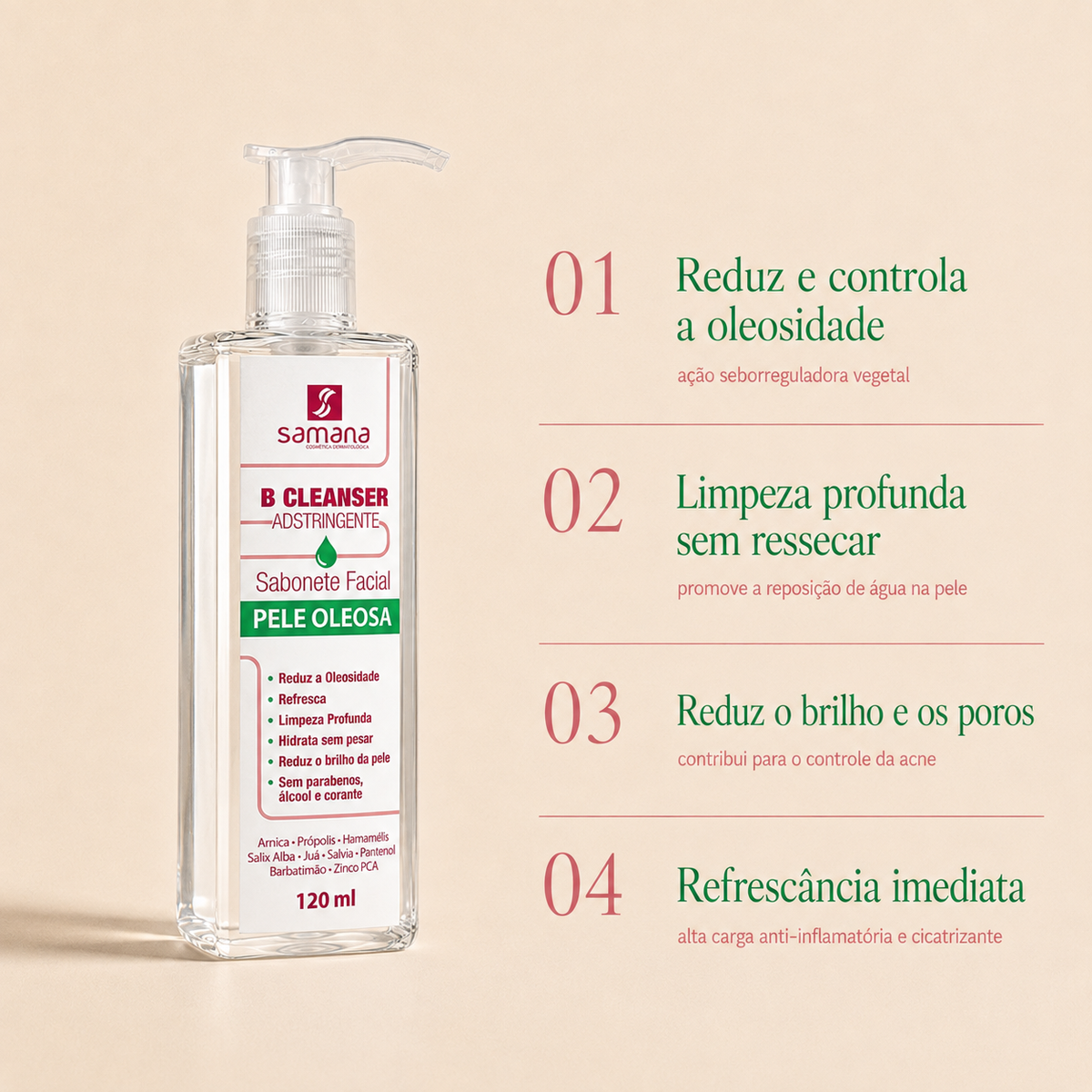 Sabonete Facial B Cleanser Adstringente Samana 120ml — principais benefícios