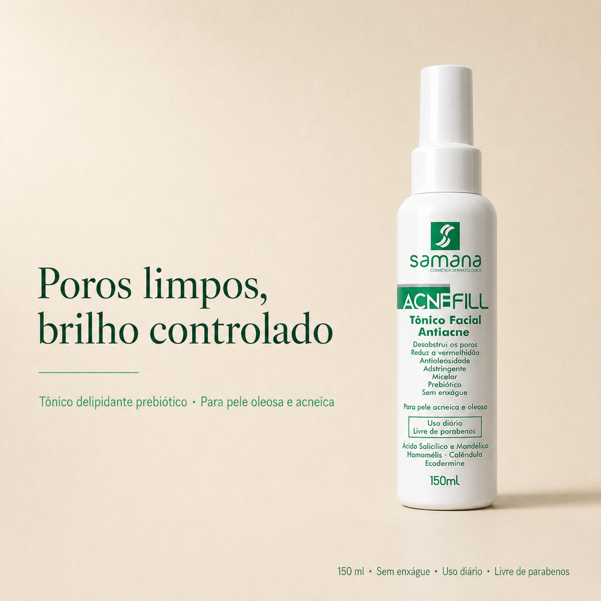 Tônico Facial Antiacne Prebiótico Acnefill 150ml — poros limpos, brilho controlado