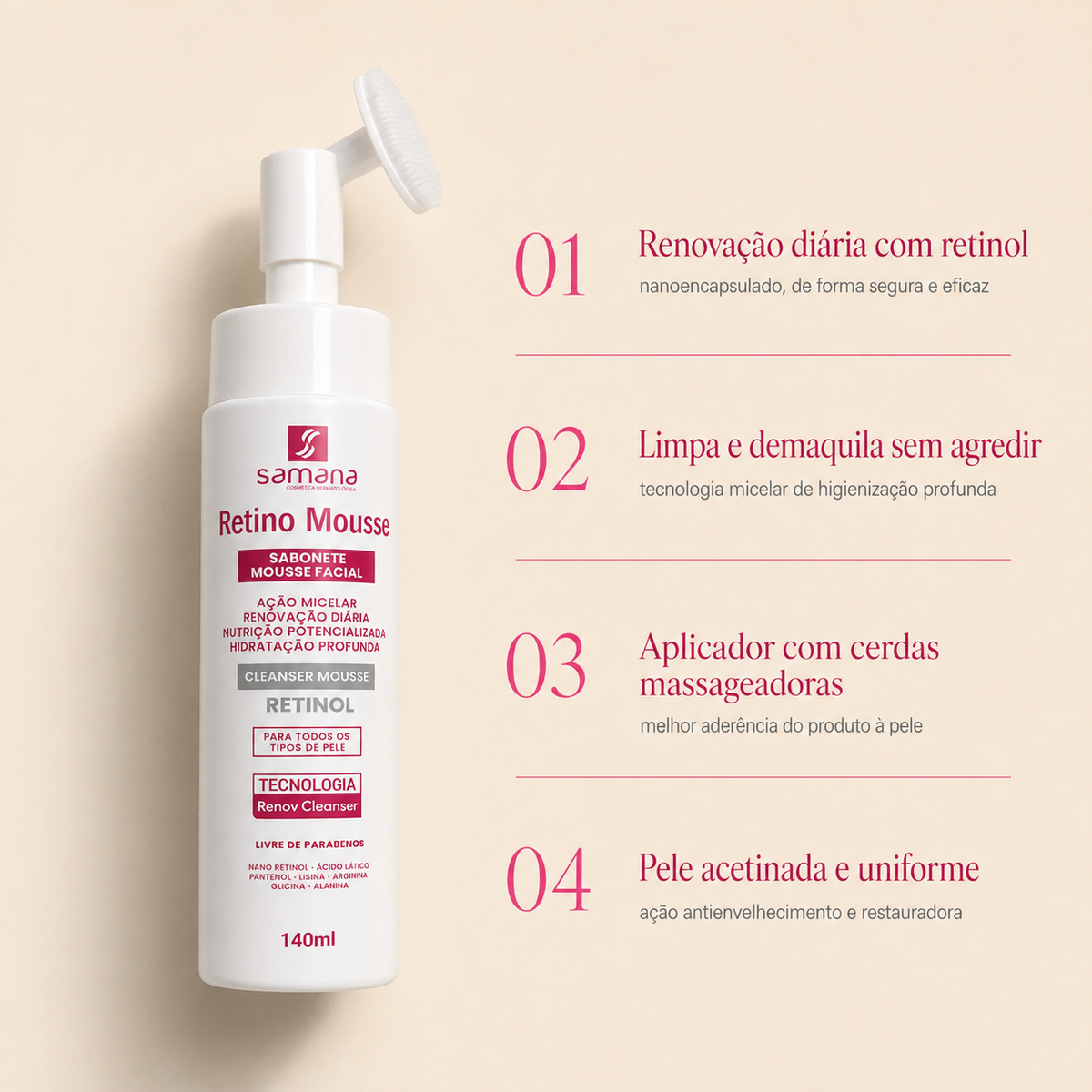 Sabonete Facial Retino Mousse 140ml — principais benefícios