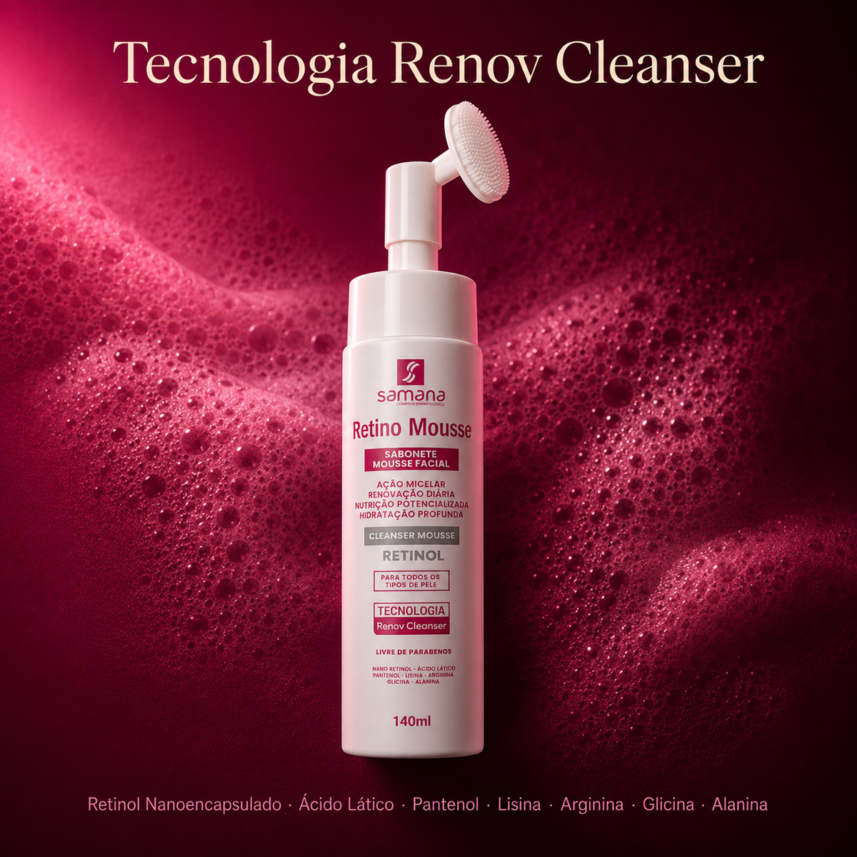 Sabonete Facial Retino Mousse 140ml — tecnologia e ativos