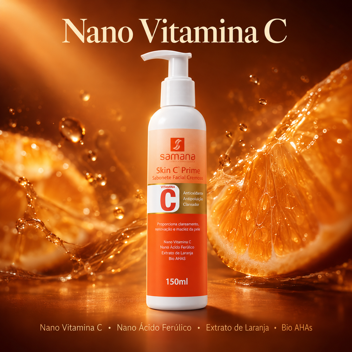 Sabonete Facial com Vitamina C Samana Skin C Prime 150ml — tecnologia e ativos
