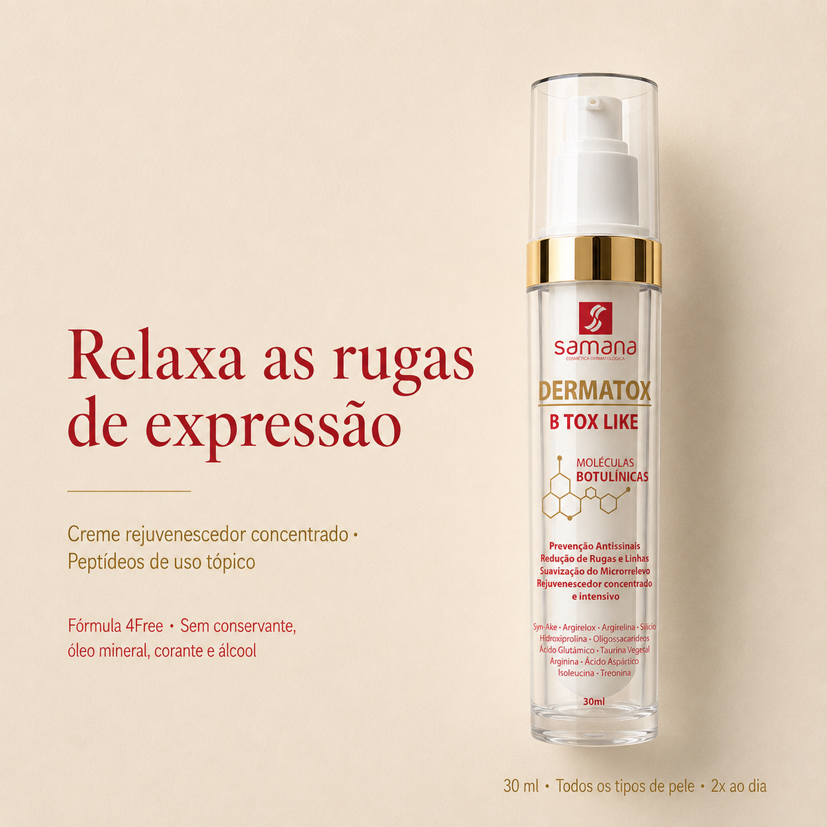 Creme Antissinais Rejuvenescedor Dermatox Samana 30ml — suaviza as rugas de expressão