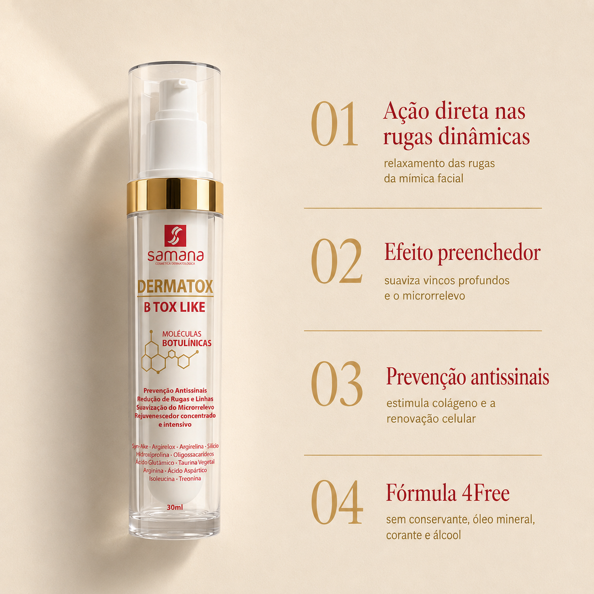 Creme Antissinais Rejuvenescedor Dermatox Samana 30ml — principais benefícios