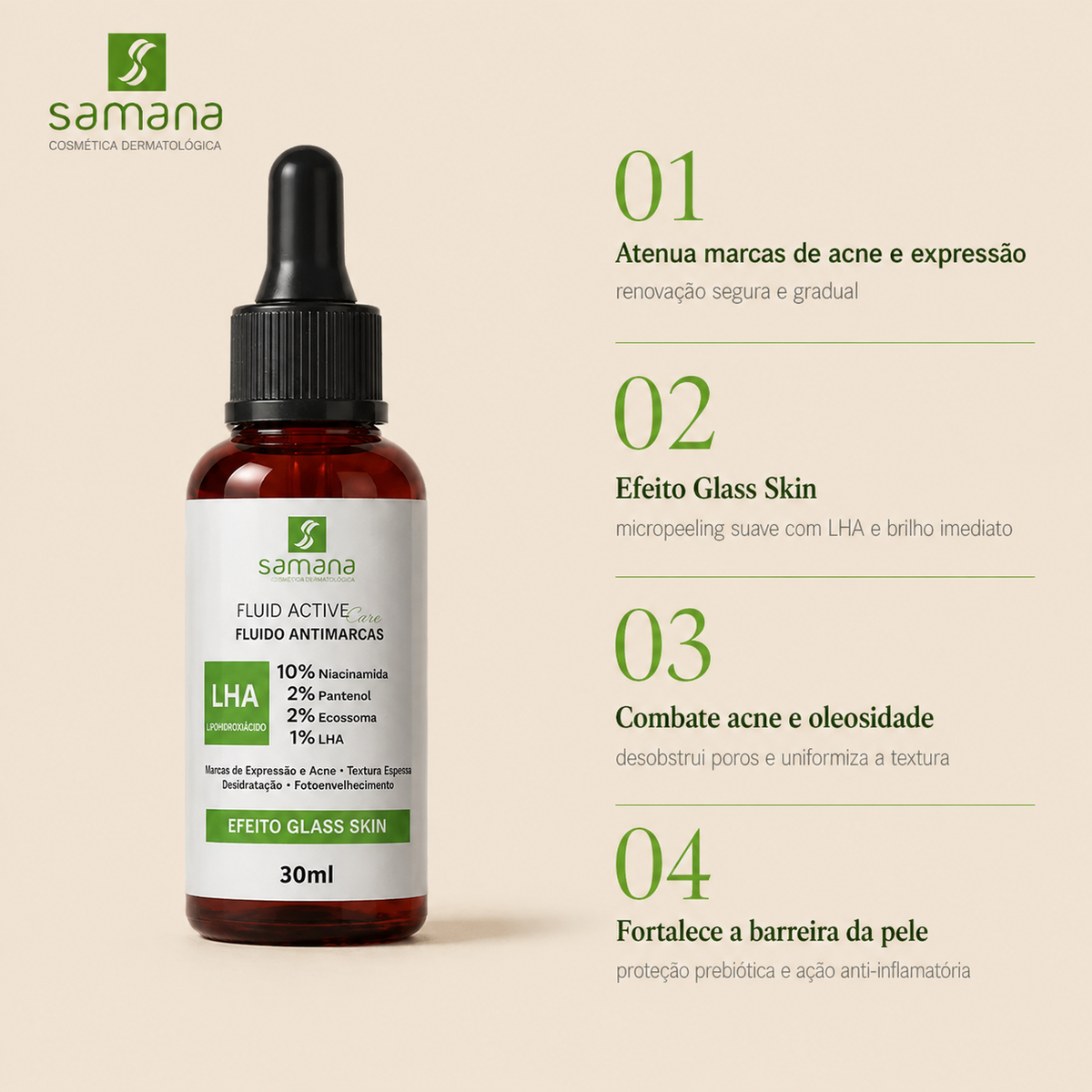 Fluido Facial Active Care Antimarcas Samana 30ml — principais benefícios