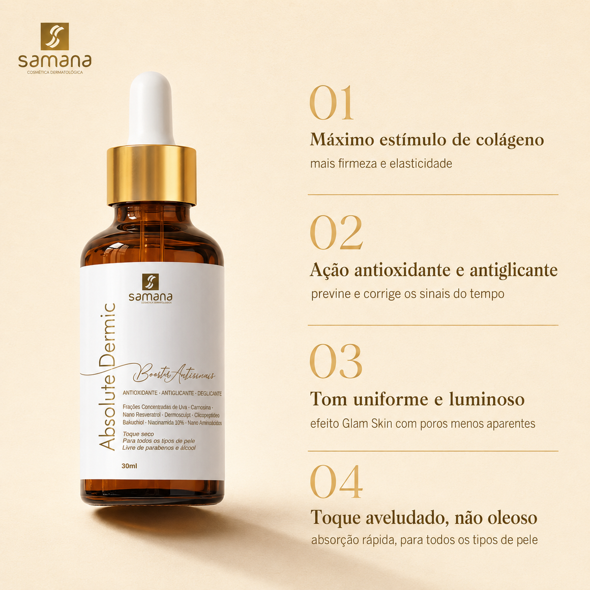 Booster Concentrado Antissinais Absolut Dermic 30ml — principais benefícios