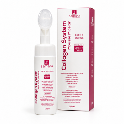 Sabonete Facial Collagen System Mousse Micelar 140ml — frasco e embalagem