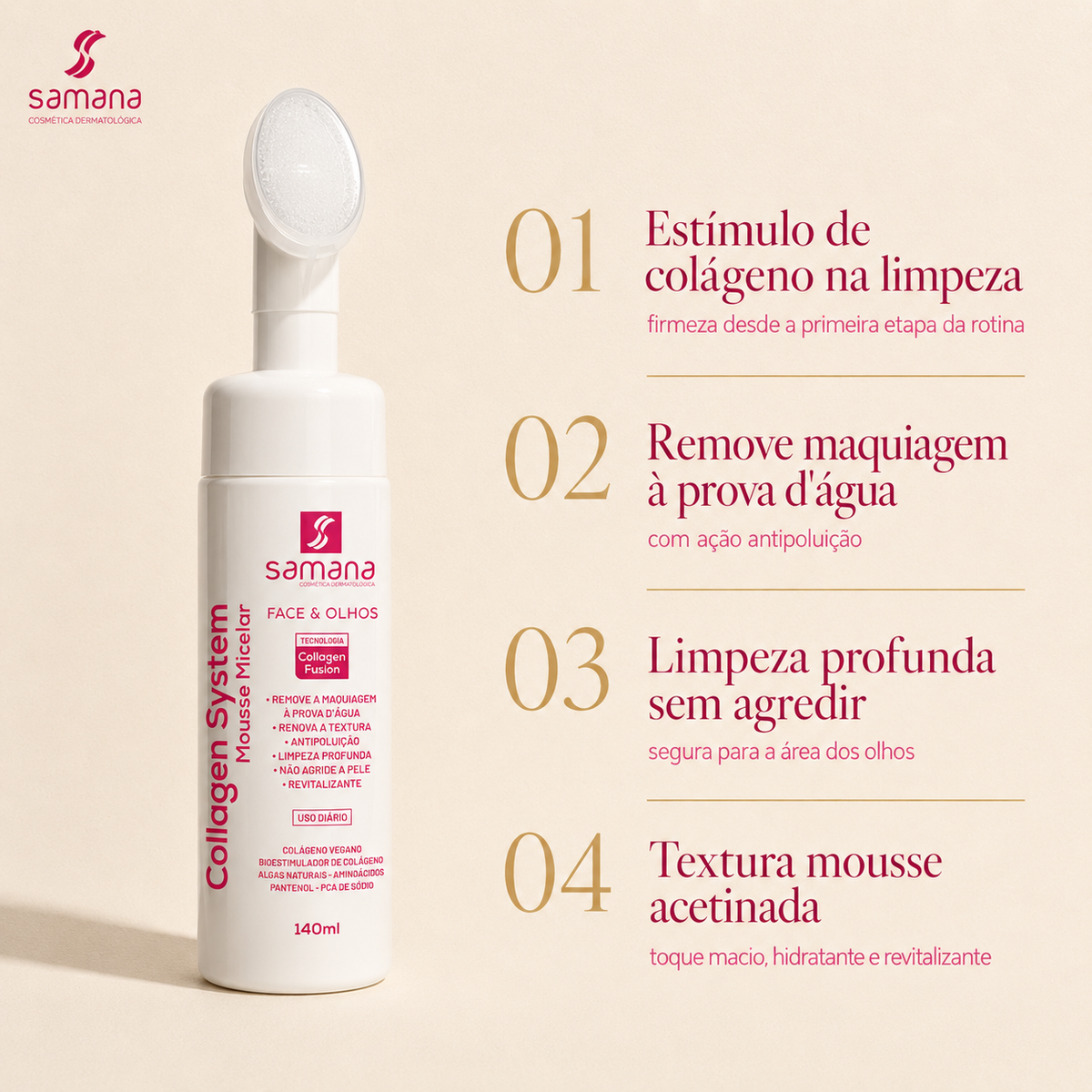 Sabonete Facial Collagen System Mousse Micelar 140ml — principais benefícios