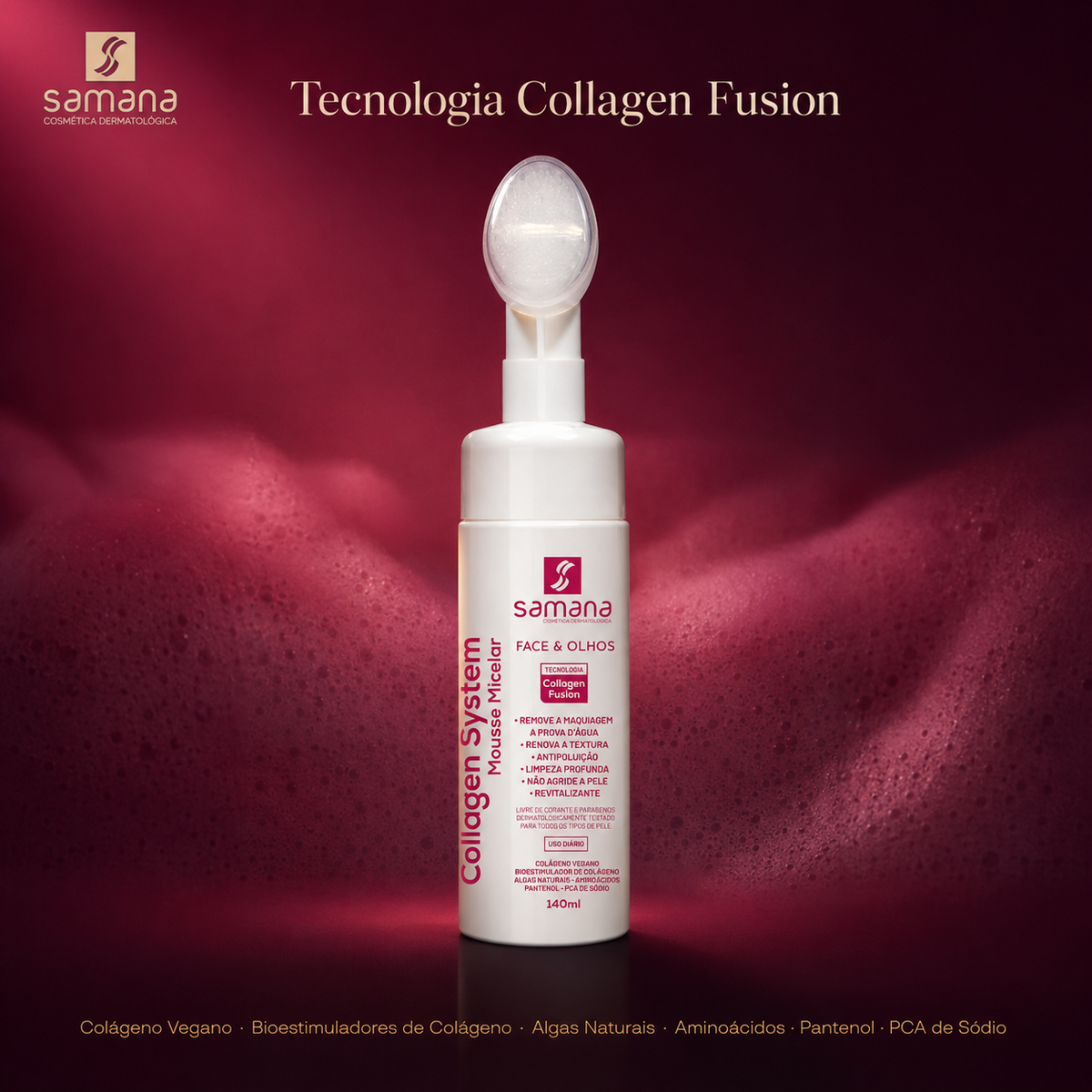 Sabonete Facial Collagen System Mousse Micelar 140ml — tecnologia e ativos