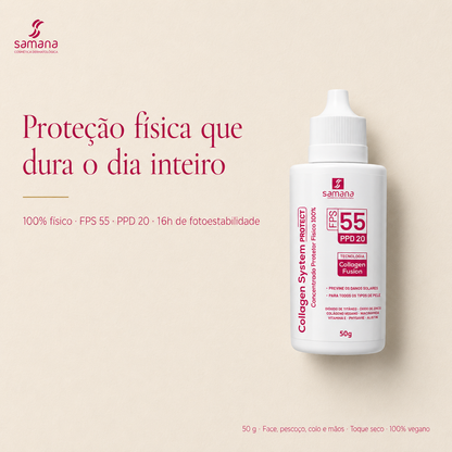 Protetor Solar 100% físico Collagen System FPS 55 — destaque de benefício
