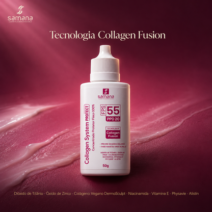 Protetor Solar 100% físico Collagen System FPS 55 — tecnologia e ativos