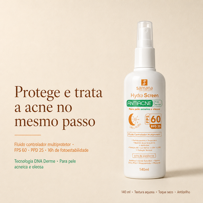 Protetor Solar Fluido Antiacne Hydra Screen FPS 60 140ml — protetor solar para pele acneica e oleosa