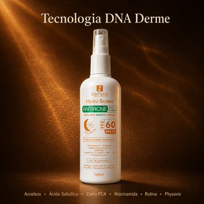 Protetor Solar Fluido Antiacne Hydra Screen FPS 60 140ml — tecnologia e ativos