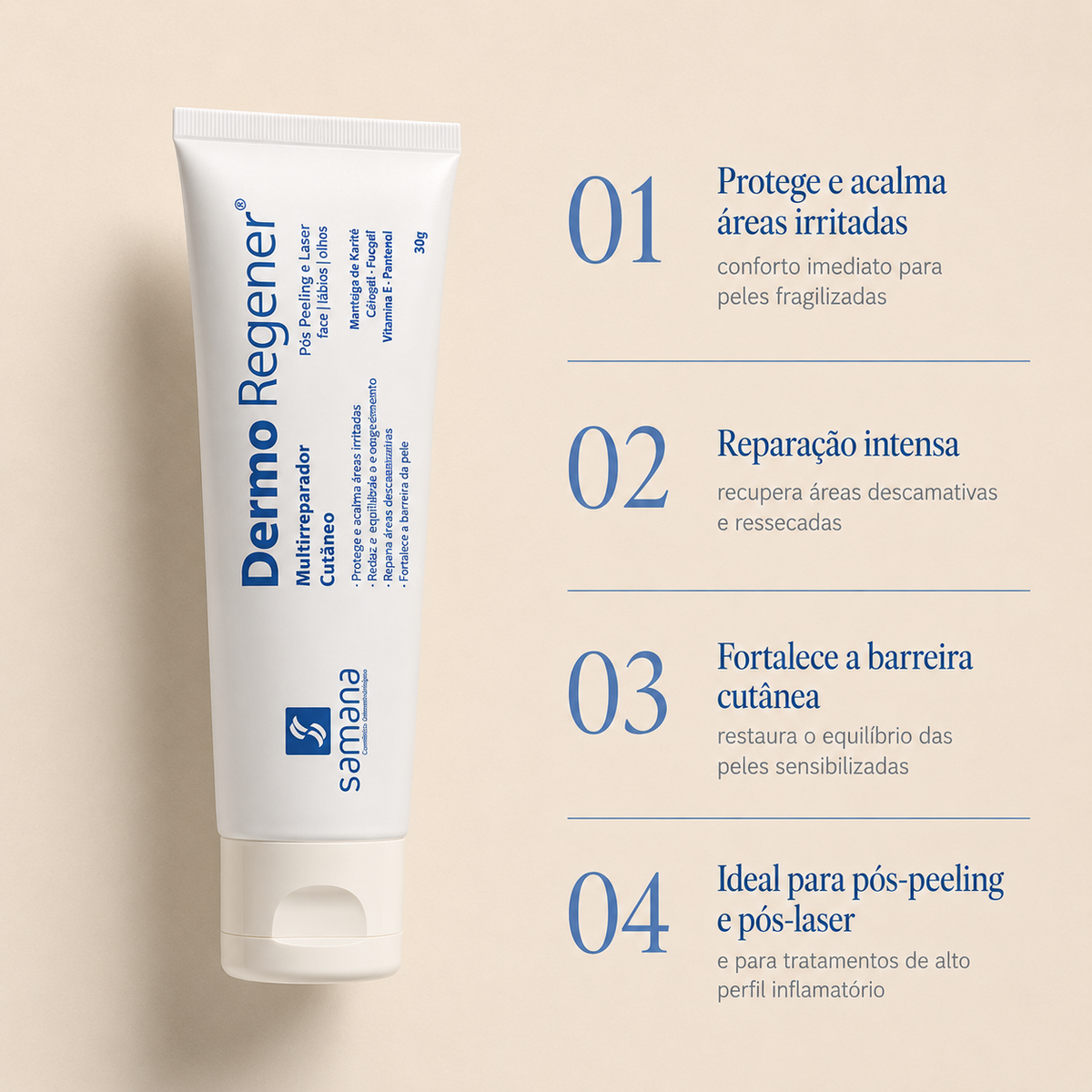 Creme Hidratante Multirreparador Samana Dermo Regener 30g — principais benefícios