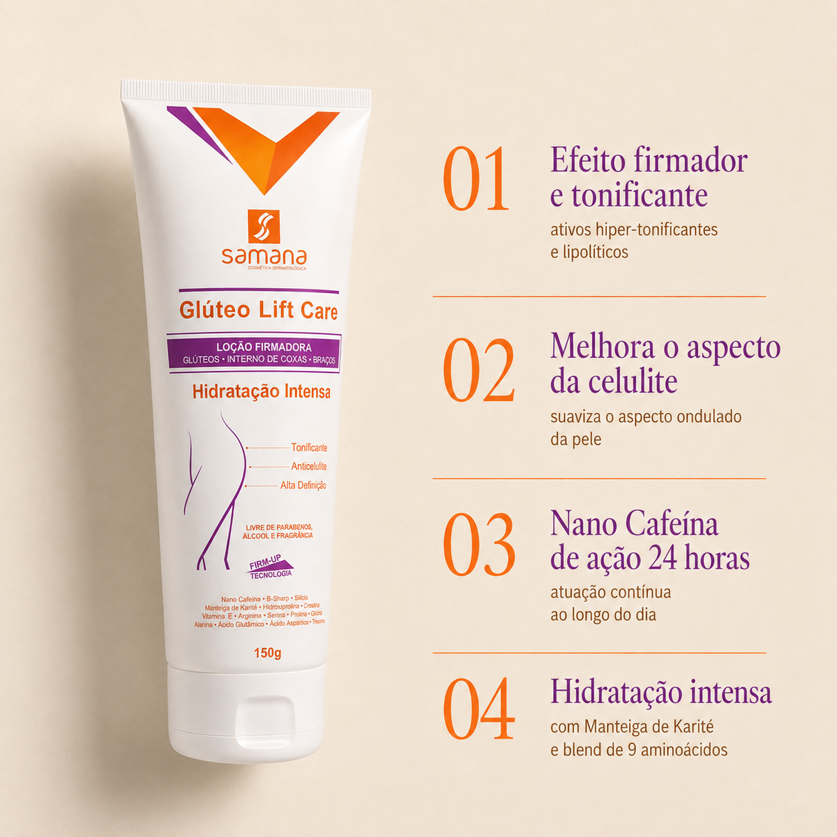 Loção Firmadora Glúteo Lift Care Samana 150g — principais benefícios