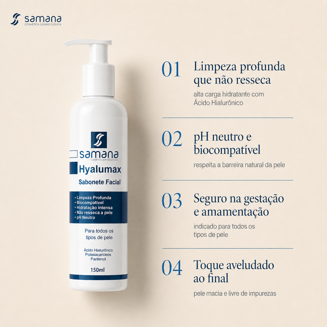 Samana Hyalumax Sabonete Facial com Ácido Hialurônico 150ml