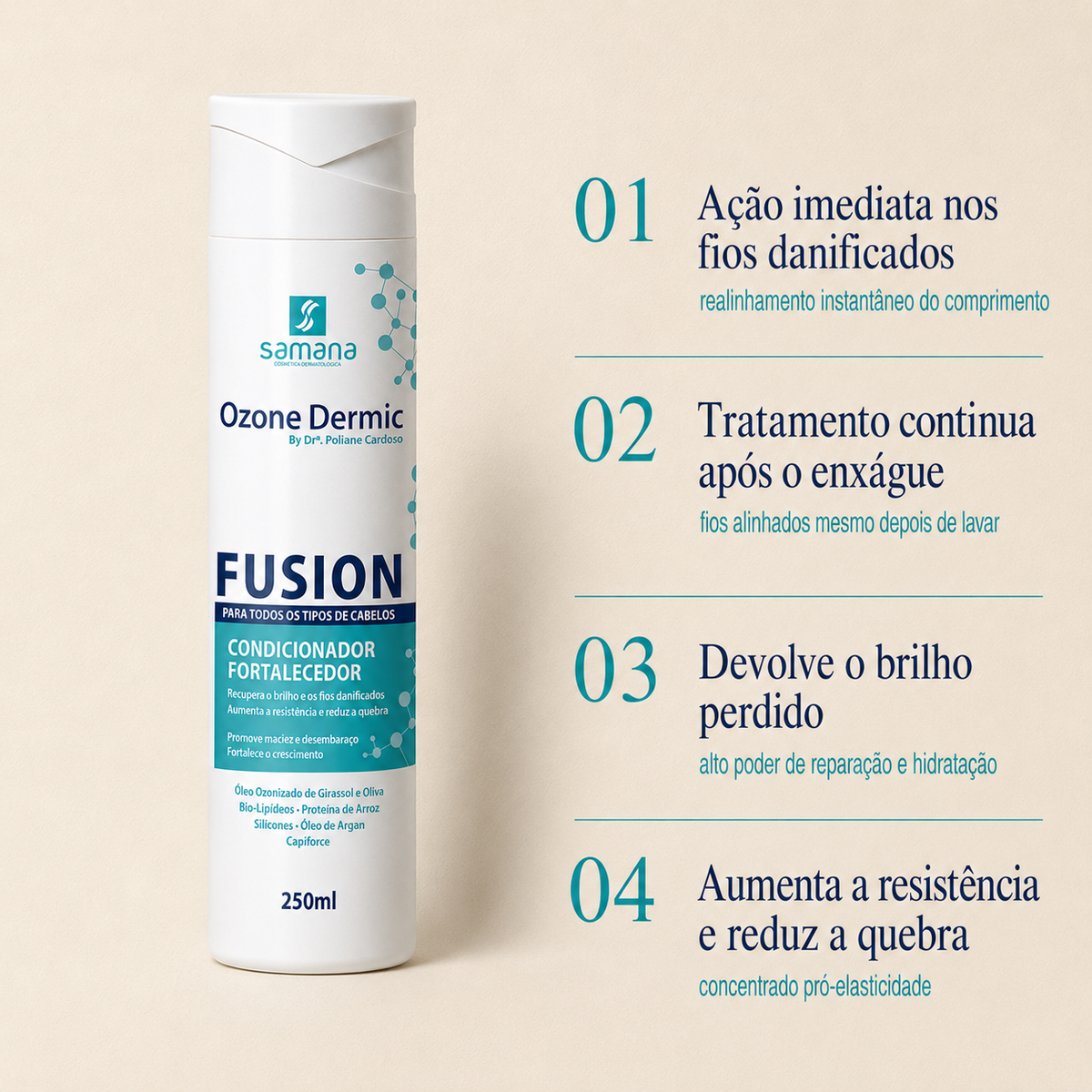 Samana Condicionador Fortalecedor com Ozônio Ozone Dermic 250ml — principais benefícios