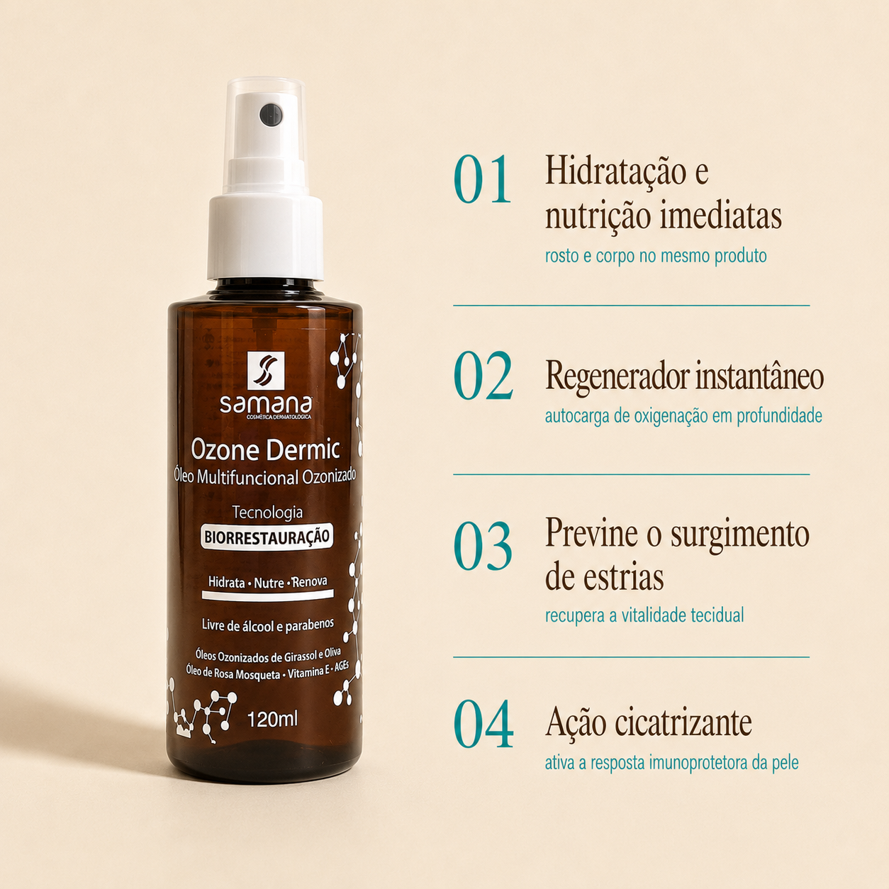 Samana Óleo Facial e Corporal Multifuncional Ozone Dermic 120ml
