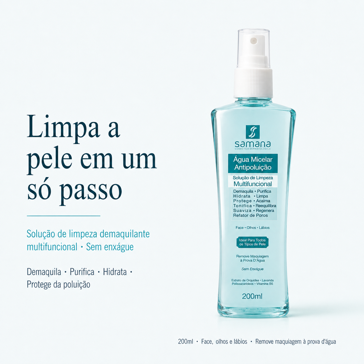 Samana Água Micelar Antipoluição 200ml — limpa a pele em um só passo