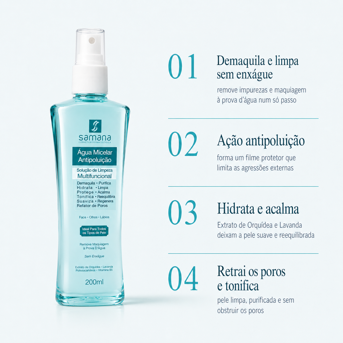 Samana Água Micelar Antipoluição 200ml — principais benefícios