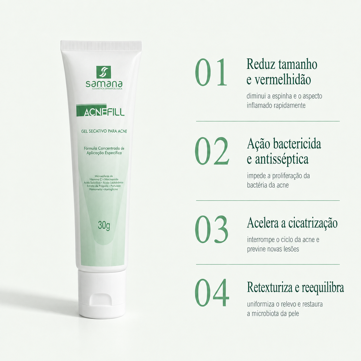 Samana Gel Secativo para Acne Acne Fill 30g — principais benefícios