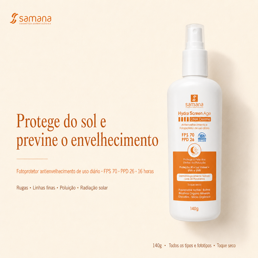 Samana Protetor Solar Pele Seca Hydra Screen Age FPS 70 140g