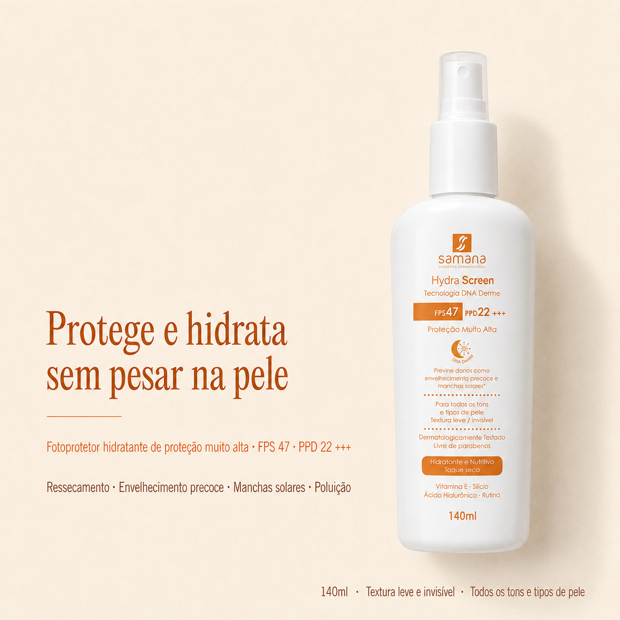 Samana Protetor Solar Hydra Screen Loção Facial FPS 47 140ml