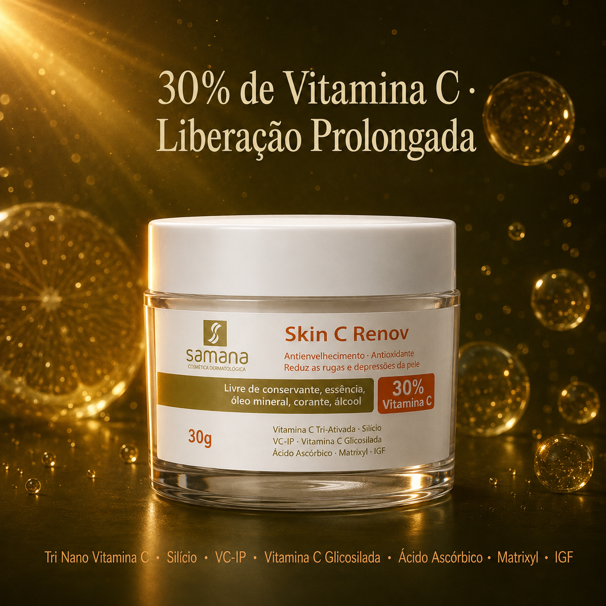 Samana Creme Anti Rugas Vitamina C 30% Skin C Renov 30g — tecnologia e ativos